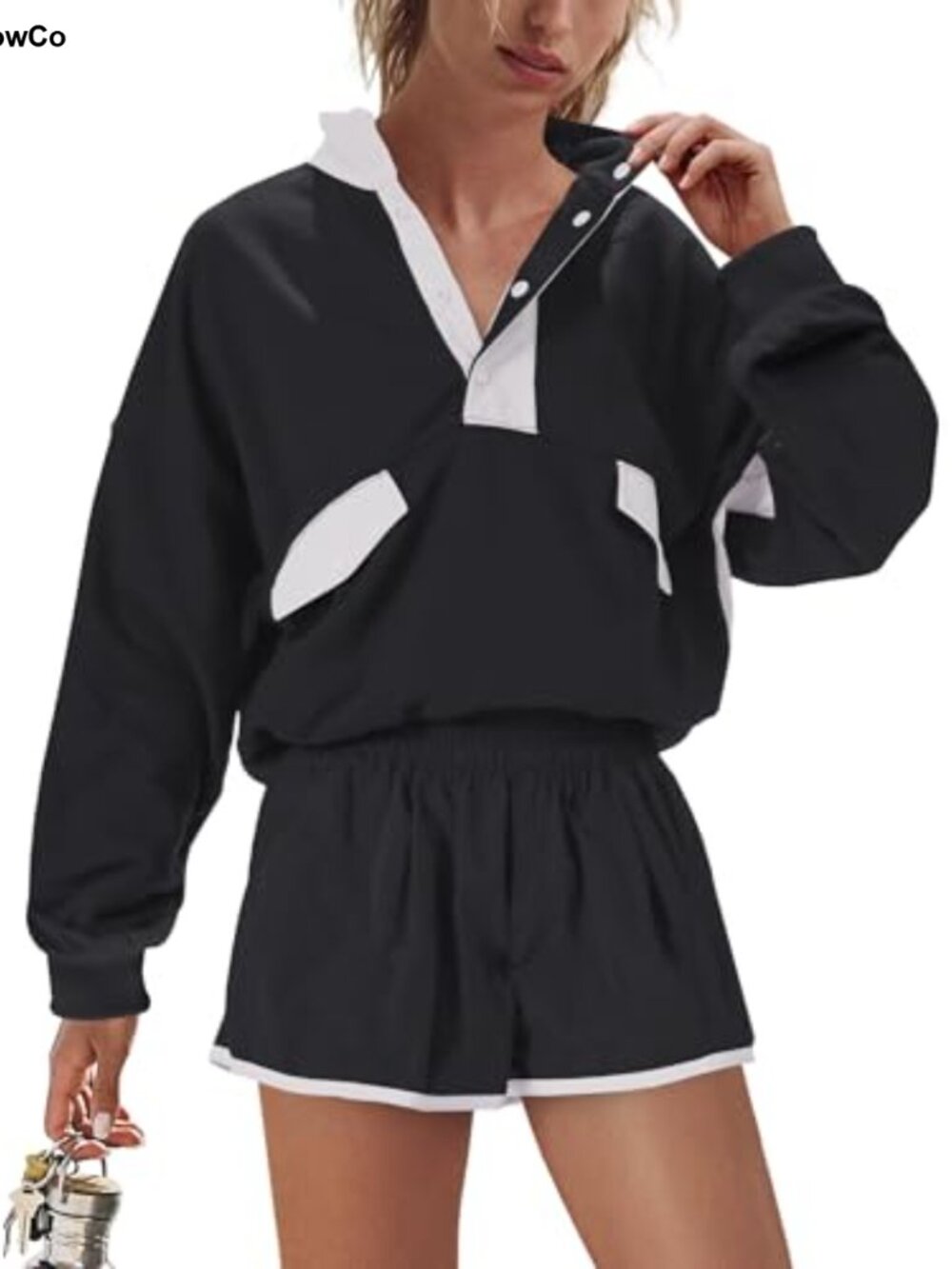 2 Piece Sweat Set Quarter Button Sweatshirt & Shorts Activewear